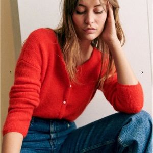 Sezane red gaspard mohair cardigan button down XS